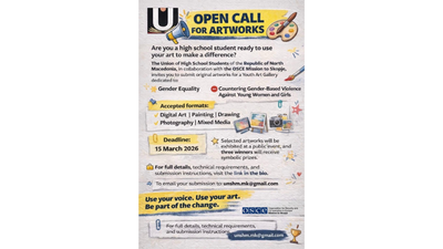 Open call poster for high school artworks with submission guidelines and prize details.